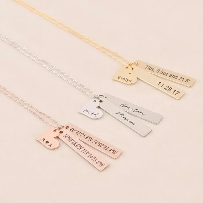 The Signature Collection Co Necklaces Engraved Heart and Bar Necklace
