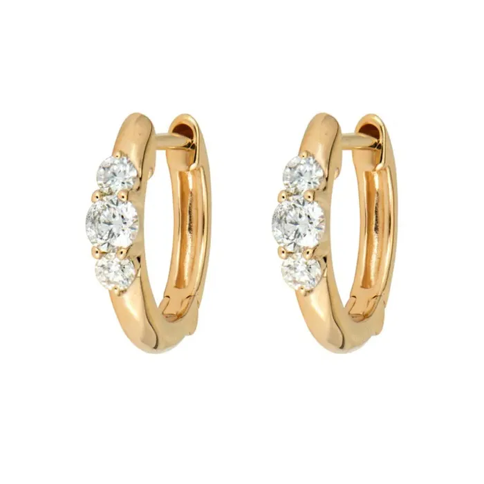 Three Stories Jewelry Earrings Diamond Prong Small Engraved Hoop