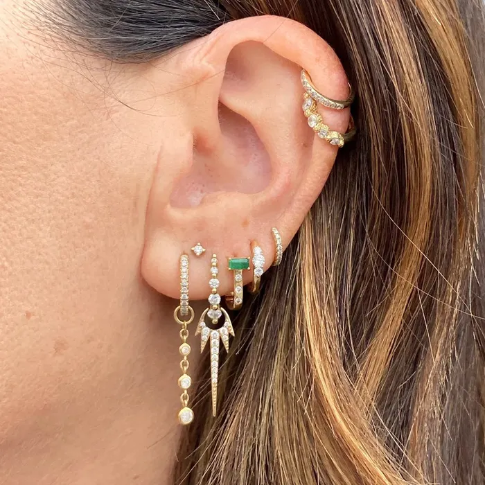 Three Stories Jewelry Earrings Diamond Prong Small Engraved Hoop