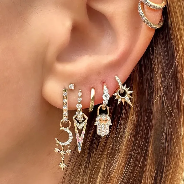 Three Stories Jewelry Earrings Diamond Prong Small Engraved Hoop