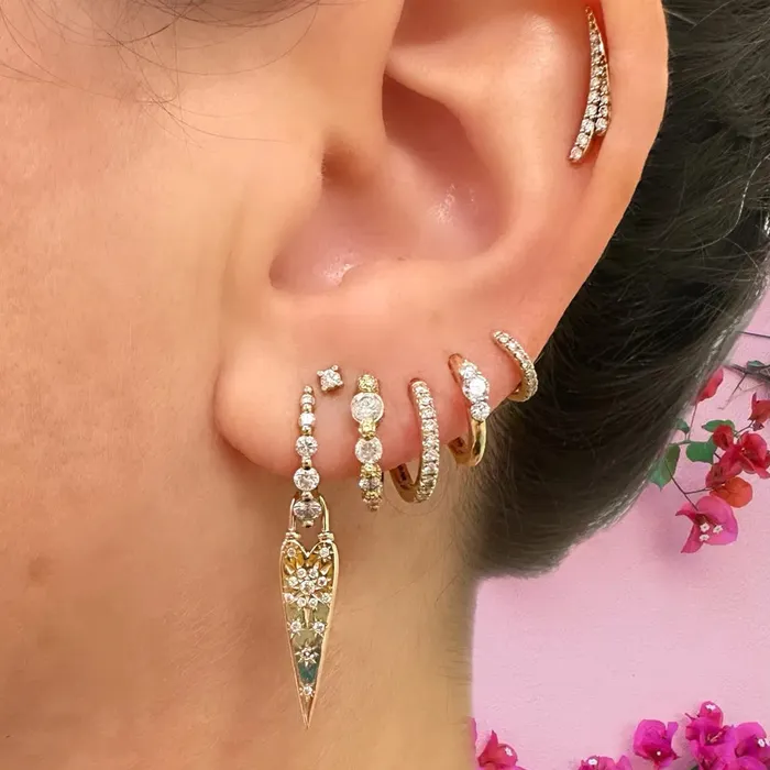 Three Stories Jewelry Earrings Diamond Prong Small Engraved Hoop