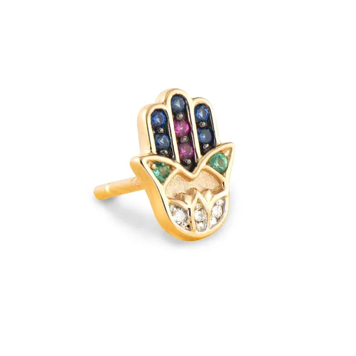 Three Stories Jewelry Earrings Single Tiny Hamsa Stud