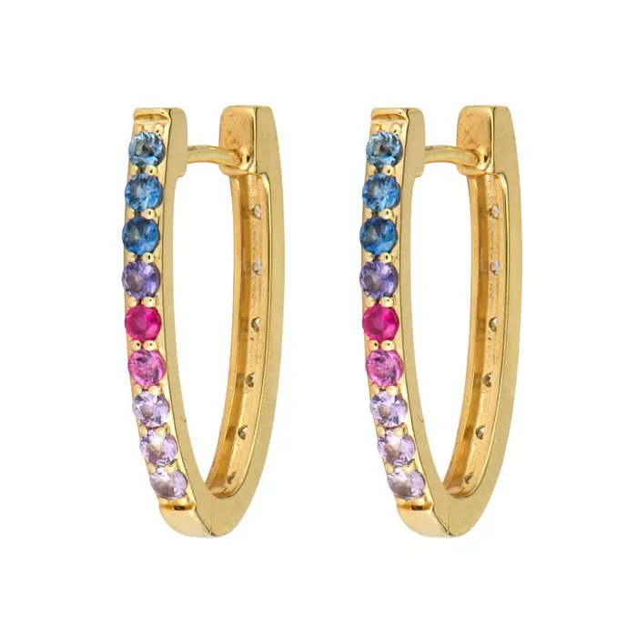Three Stories Jewelry Medium Double Sided Oval Sapphire and Diamond Hoop Earrings