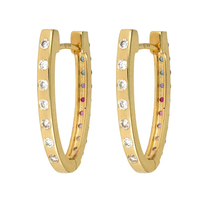 Three Stories Jewelry Medium Double Sided Oval Sapphire and Diamond Hoop Earrings