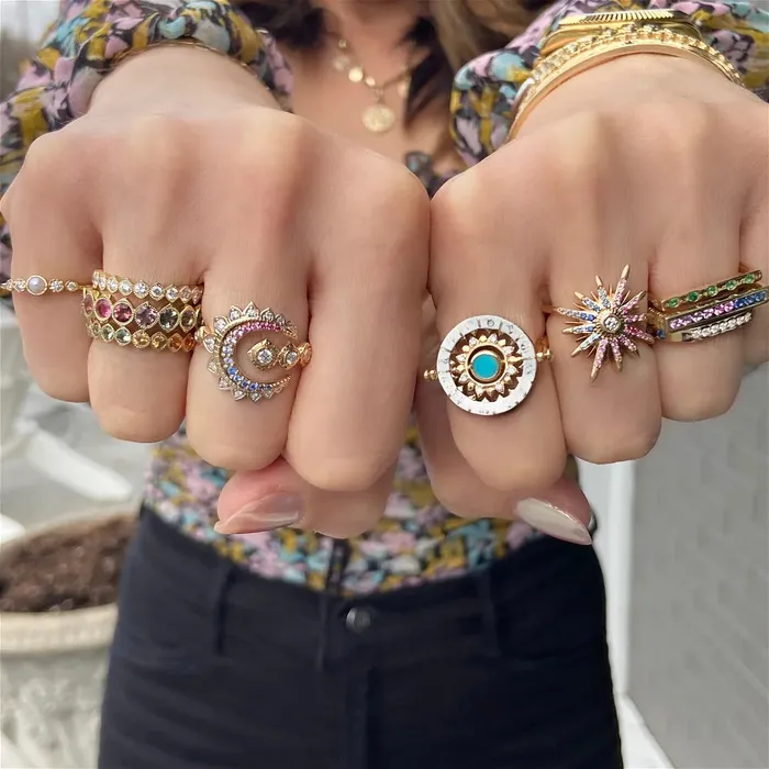 Three Stories Jewelry Rings Open Crescent Moon Wrap Around Ring