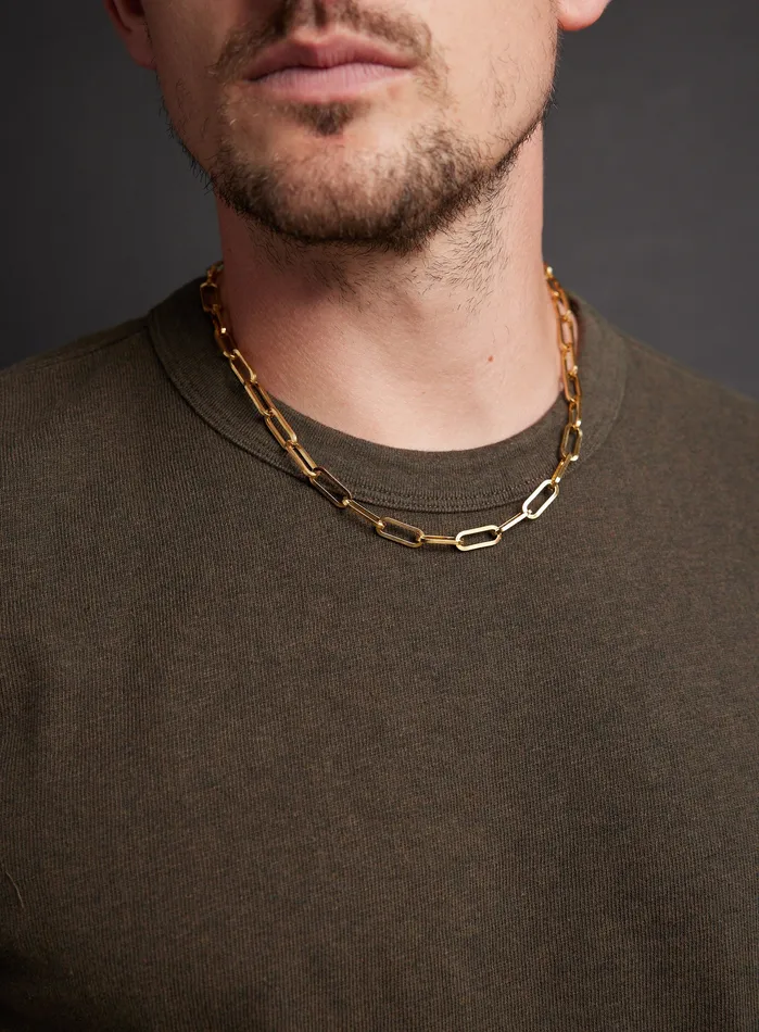 WE ARE ALL SMITH Necklaces Mens Gold 8mm 14k Gold Plated Stainless Steel Cable Chain