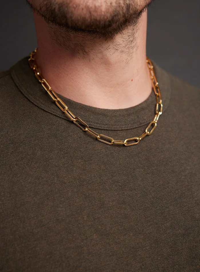 WE ARE ALL SMITH Necklaces Mens Gold 8mm 14k Gold Plated Stainless Steel Cable Chain