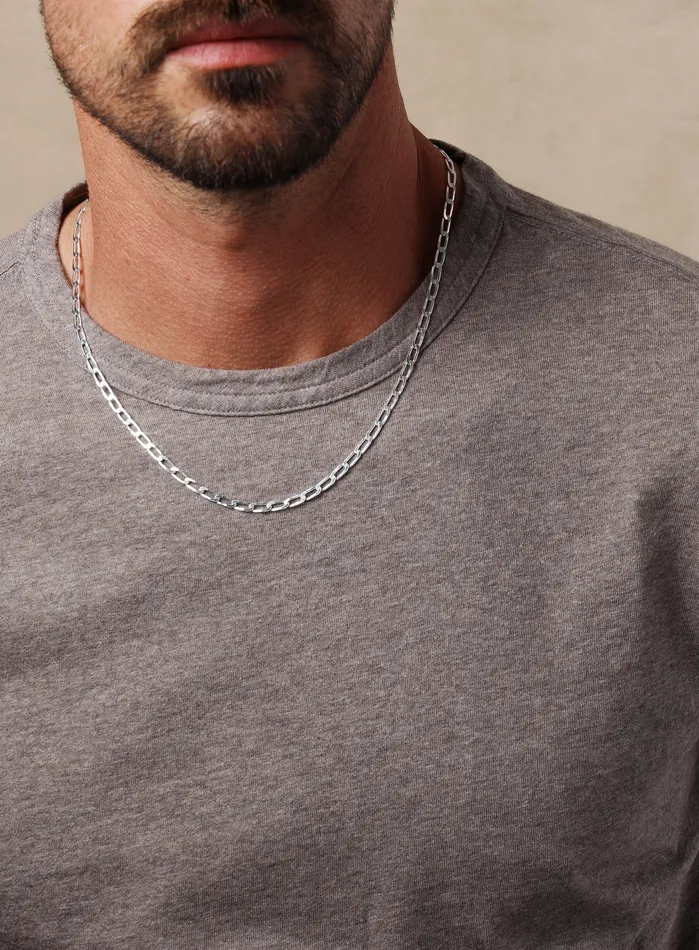 WE ARE ALL SMITH Rings 4mm 925 Sterling Silver Elongated Flat Oval Chain