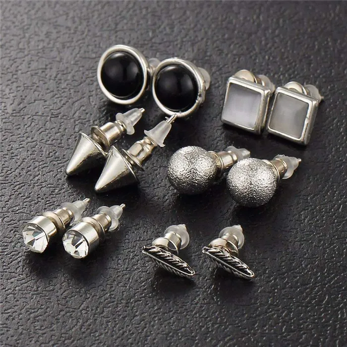 Yellow Chimes 6 Pairs Combo Set Stylish Fancy CasualFormal Wear Silver Tone Stud Earrings for Women Girls Yellow Chimes Earrings