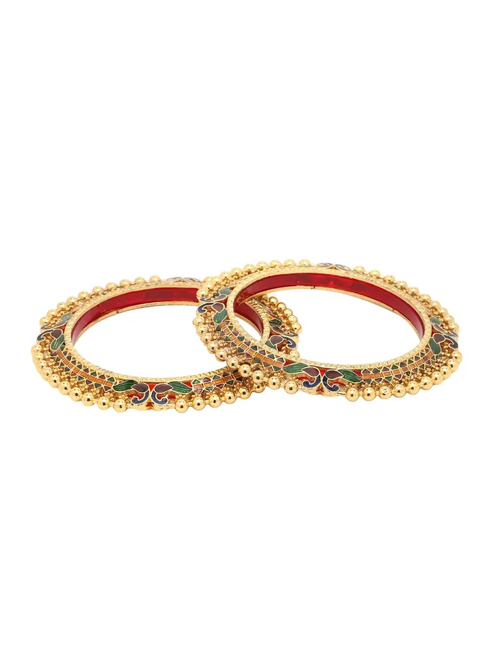 Yellow Chimes Bracelets Yellow Chimes Bangles for Women Gold Toned Peacock and Beads Designed Meenakari Touch Traditional Bangles for Women and Girls