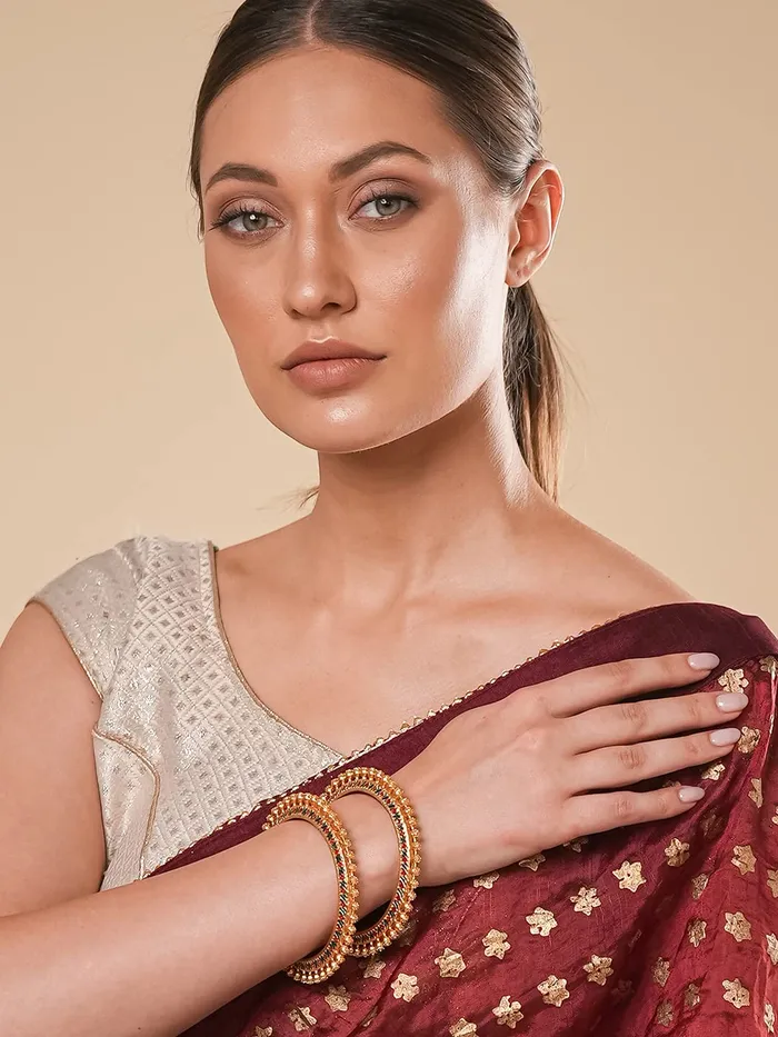 Yellow Chimes Bracelets Yellow Chimes Bangles for Women Gold Toned Peacock and Beads Designed Meenakari Touch Traditional Bangles for Women and Girls