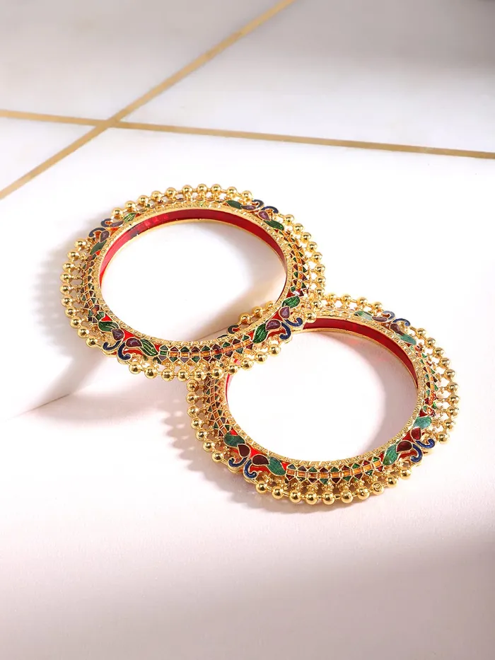 Yellow Chimes Bracelets Yellow Chimes Bangles for Women Gold Toned Peacock and Beads Designed Meenakari Touch Traditional Bangles for Women and Girls
