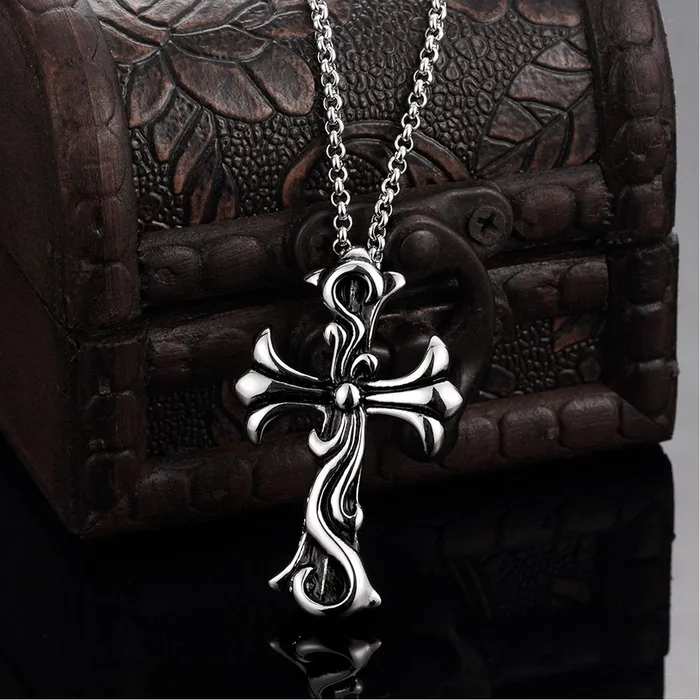 Yellow Chimes Bracelets Yellow Chimes Cross Pendant for Men Cross Chain Men Pendant Silver Oxidized Stainless Steel Chain Pendant for Men and Boys