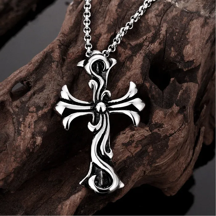 Yellow Chimes Bracelets Yellow Chimes Cross Pendant for Men Cross Chain Men Pendant Silver Oxidized Stainless Steel Chain Pendant for Men and Boys