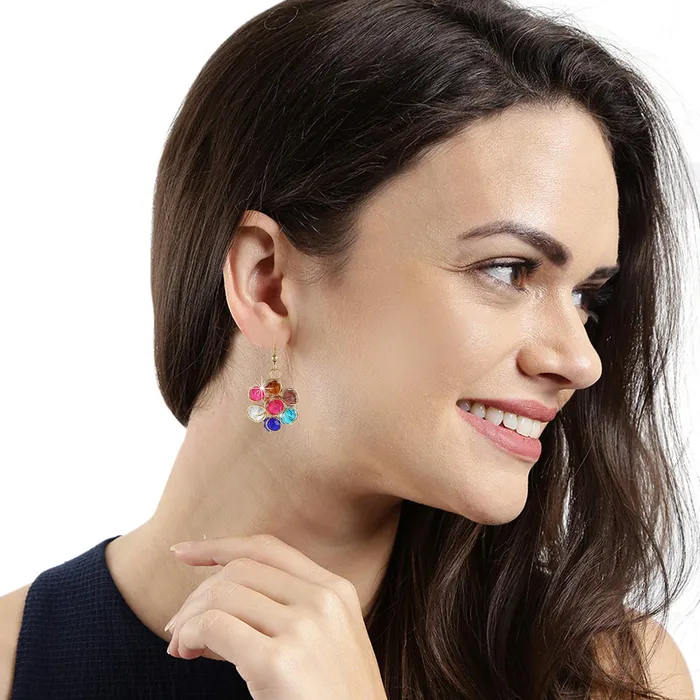 Yellow Chimes Bracelets Yellow Chimes Crystal Beads Combo of 3 Gold Plated Stylish Multicolour Base Metal Drop Earrings Set for Women