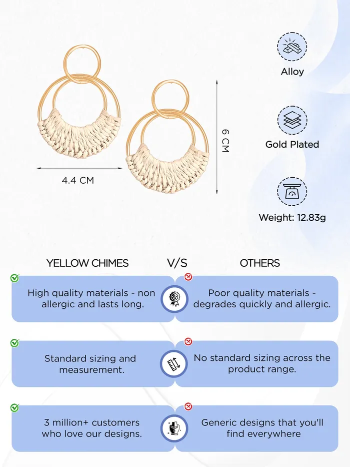 Yellow Chimes Bracelets Yellow Chimes Drop Earrings for Women Fashion Gold Plated Circle Drop Earrings for Girls Western Style Golden Women Earrings Chic Reverie Birthday Gift for Girls Anniversary Gift for Wife