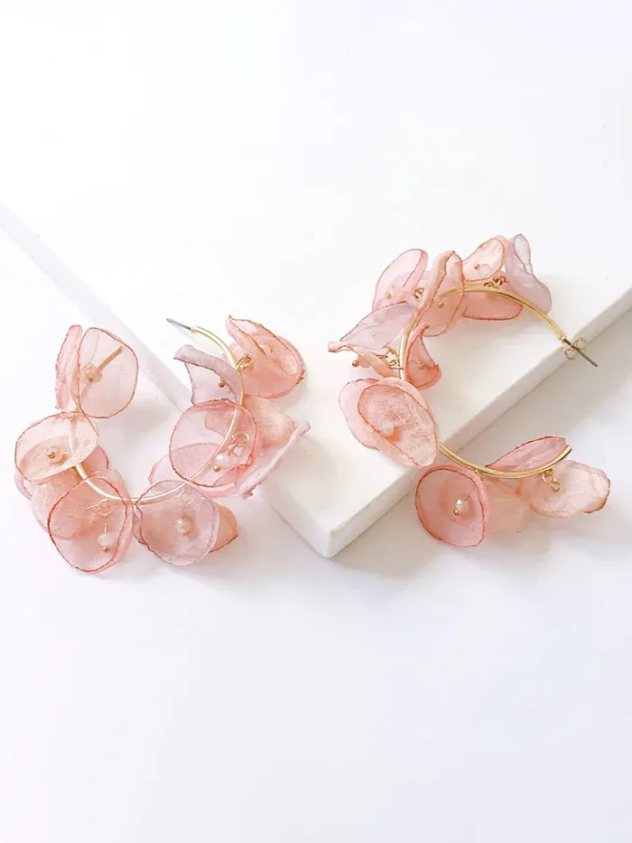 Yellow Chimes Bracelets Yellow Chimes Earrings For Women Boho Dangle Lace Cloth Mesh Yarn Chiffon Silk Handmade Flower Layered Petal Circel Hoop Jewelry Earrings for Women and Girls