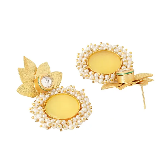 Yellow Chimes Bracelets Yellow Chimes Earrings for Women Gold Toned Floral Designed Crystal Studded with Beads Drop Earrings for Women and Girls