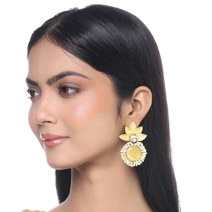Yellow Chimes Bracelets Yellow Chimes Earrings for Women Gold Toned Floral Designed Crystal Studded with Beads Drop Earrings for Women and Girls