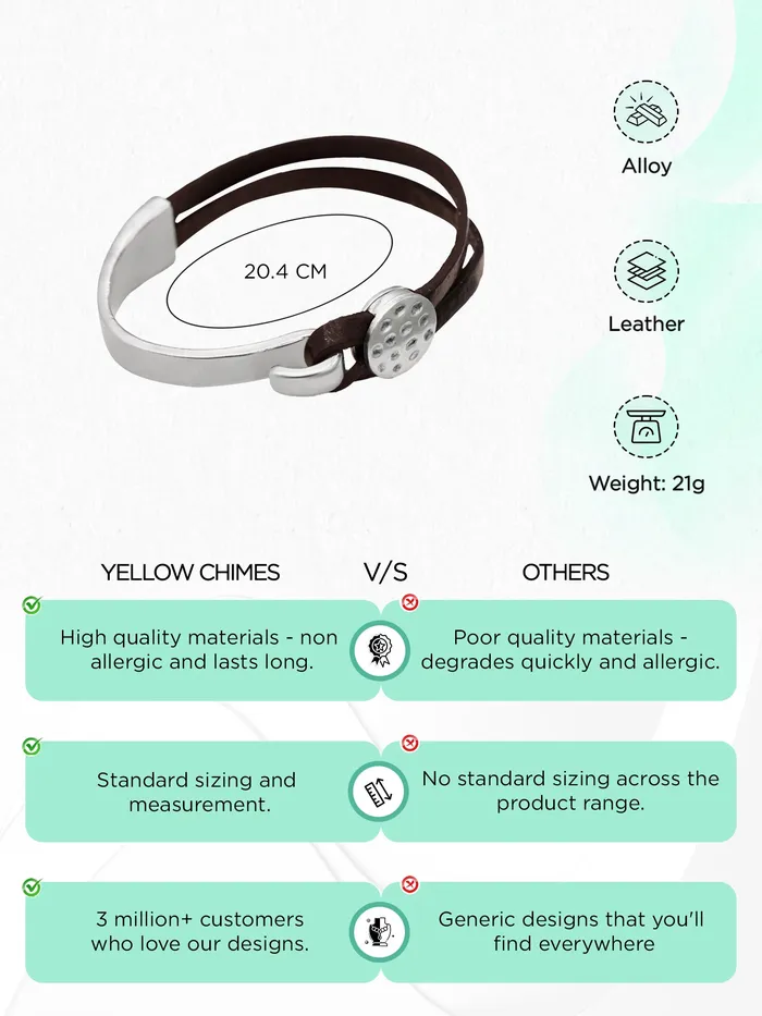Yellow Chimes Bracelets Yellow Chimes Leather Bracelets for Men Fashion Brown Bracelet Mens Leather Bracelet For Boys Hand Accessories for Men Birthday Gift for Boys Men Anniversary Gift for Husband