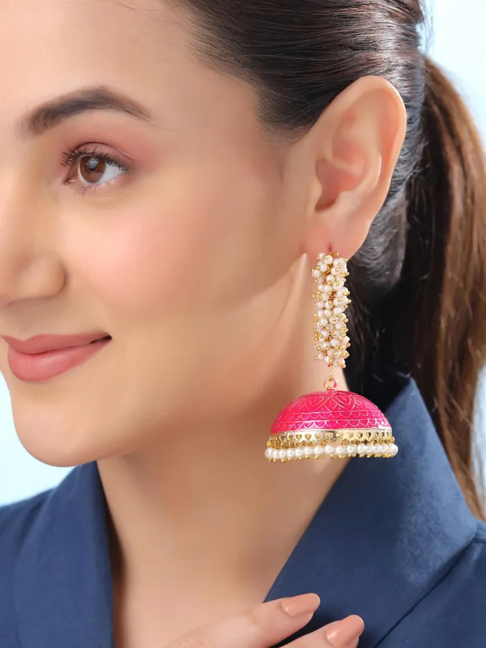 Yellow Chimes Bracelets Yellow Chimes Meenakari Jhumka Earrings Handcrafted Gold toned Traditional Multicolor JhumkaJhumki Earrings for Women and Girls Dark Pink Jhumka