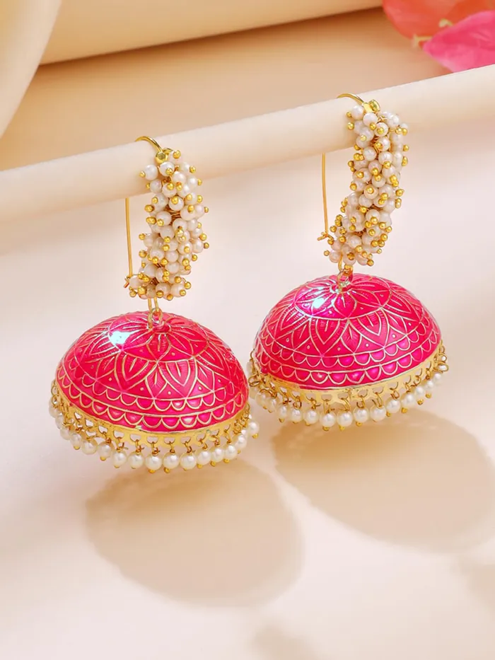Yellow Chimes Bracelets Yellow Chimes Meenakari Jhumka Earrings Handcrafted Gold toned Traditional Multicolor JhumkaJhumki Earrings for Women and Girls Dark Pink Jhumka