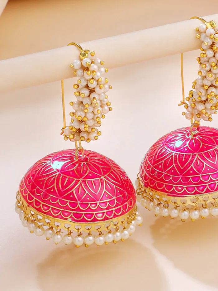 Yellow Chimes Bracelets Yellow Chimes Meenakari Jhumka Earrings Handcrafted Gold toned Traditional Multicolor JhumkaJhumki Earrings for Women and Girls Dark Pink Jhumka