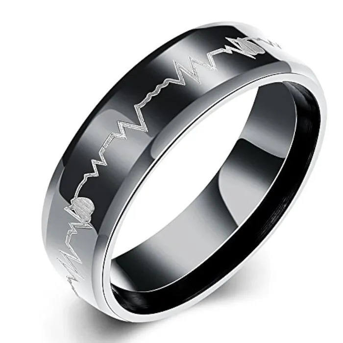 Yellow Chimes Bracelets Yellow Chimes Rings for Women Black Colored Band Designed Heartbeat Love Message Stainless Steel Ring for Women and Girls Yellow Chimes Bracelets Yellow Chimes Rings for Women Black Colored Band Designed Heartbeat Love Message Stainless Steel Ring for Women and Girls