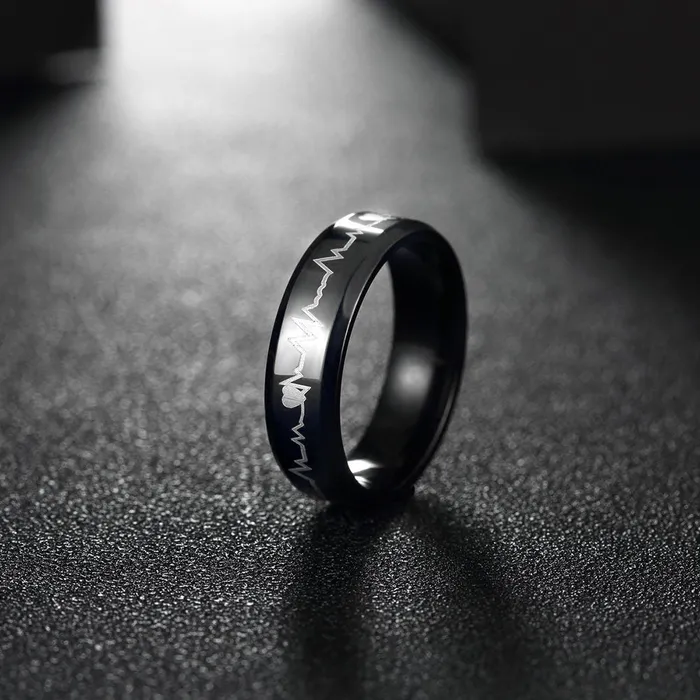 Yellow Chimes Bracelets Yellow Chimes Rings for Women Black Colored Band Designed Heartbeat Love Message Stainless Steel Ring for Women and Girls