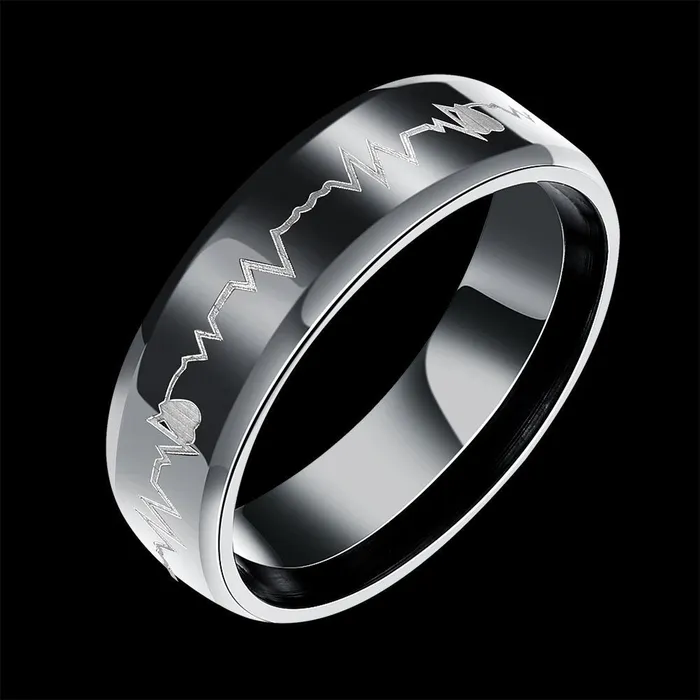 Yellow Chimes Bracelets Yellow Chimes Rings for Women Black Colored Band Designed Heartbeat Love Message Stainless Steel Ring for Women and Girls