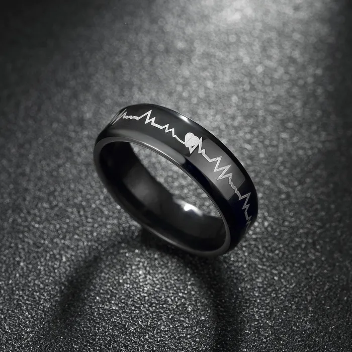 Yellow Chimes Bracelets Yellow Chimes Rings for Women Black Colored Band Designed Heartbeat Love Message Stainless Steel Ring for Women and Girls