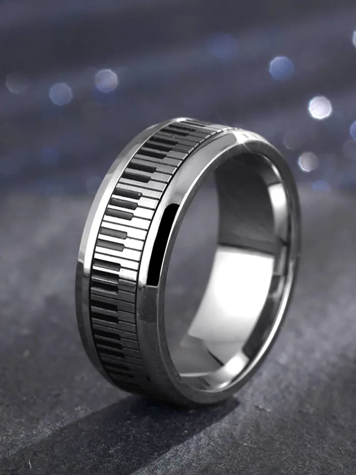 Yellow Chimes Bracelets Yellow Chimes Silver Toned Ring For Men Pack of 1 Stainless Steel Band Ring Silver Piano Keyboard Finger Ring for Boys Ideal Gift For Men and Boys