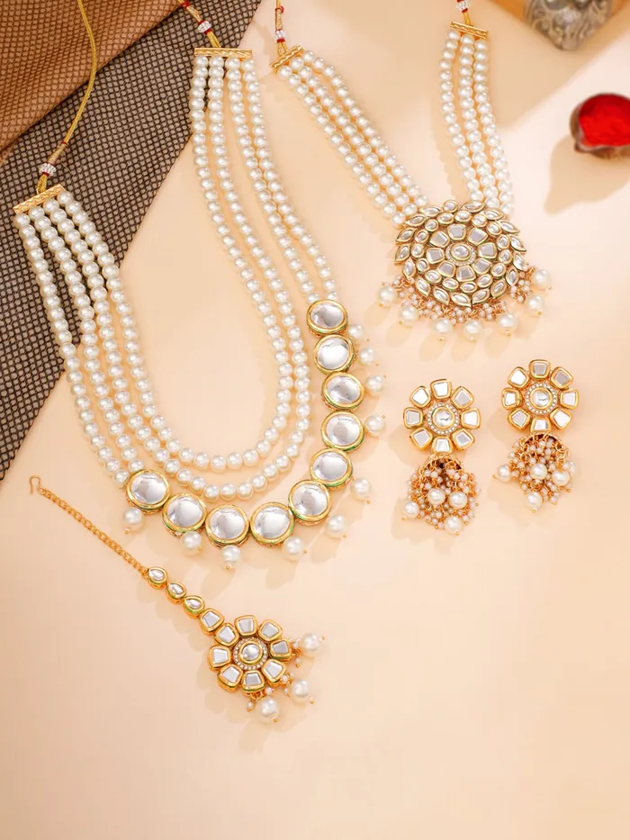 Yellow Chimes Bridal Jewellery Set For Women Golden Wedding Beads Necklace Set for Women Traditional Gold Plated Kundan Jewellery Set for Women Birthday Anniversary Gift For Women Yellow Chimes Necklaces