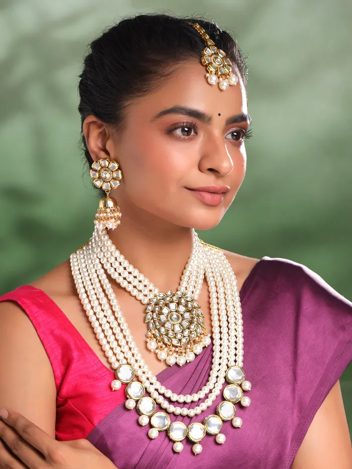 Yellow Chimes Bridal Jewellery Set For Women Golden Wedding Beads Necklace Set for Women Traditional Gold Plated Kundan Jewellery Set for Women Birthday Anniversary Gift For Women Yellow Chimes Necklaces