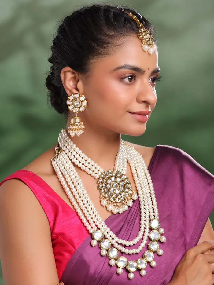 Yellow Chimes Bridal Jewellery Set For Women Golden Wedding Beads Necklace Set for Women Traditional Gold Plated Kundan Jewellery Set for Women Birthday Anniversary Gift For Women Yellow Chimes Necklaces