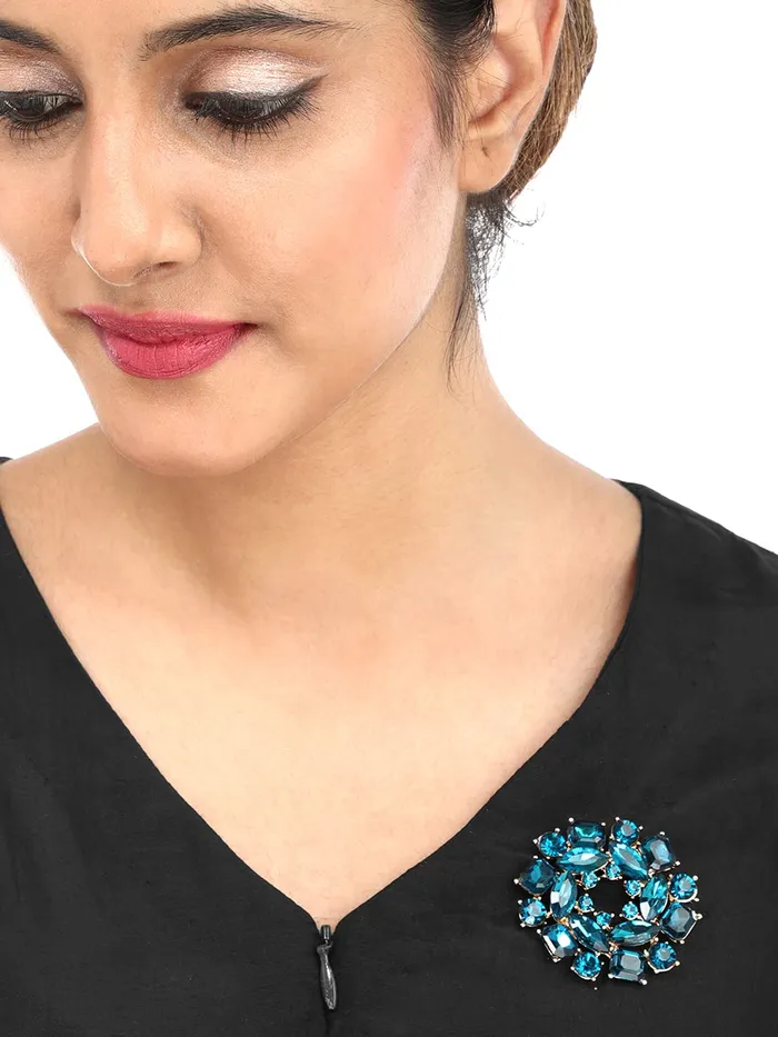 Yellow Chimes Brooch for Women Elegant Shawl Sweater Blue Crystal Brooch for Women and Girls Yellow Chimes Earrings