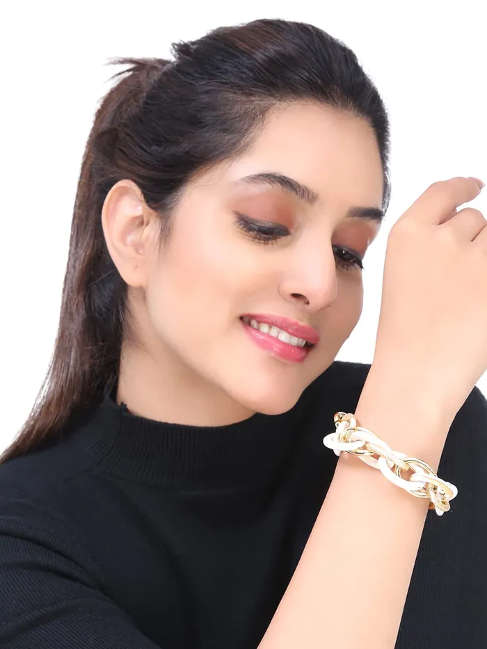 Yellow Chimes Chain Bracelet for Women Stainless Steel Gold Plated Big White Link Chain Bracelet for Women and Girls Yellow Chimes Earrings