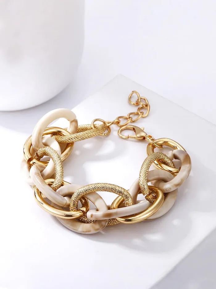 Yellow Chimes Chain Bracelet for Women Stainless Steel Gold Plated Big White Link Chain Bracelet for Women and Girls Yellow Chimes Earrings