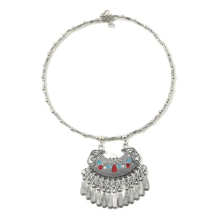 Yellow Chimes Classic Design Bohemian Antique Texture Oxidised Silver Plated Tibetan Style Choker Necklace For Women And Girls Yellow Chimes Earrings Yellow Chimes Classic Design Bohemian Antique Texture Oxidised Silver Plated Tibetan Style Choker Necklace For Women And Girls Yellow Chimes Earrings