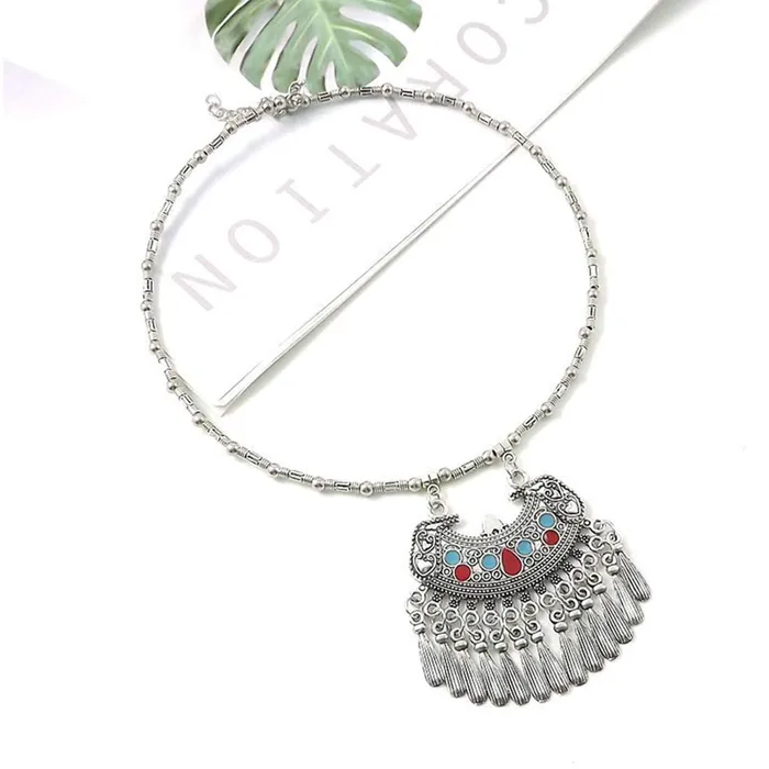 Yellow Chimes Classic Design Bohemian Antique Texture Oxidised Silver Plated Tibetan Style Choker Necklace For Women And Girls Yellow Chimes Earrings