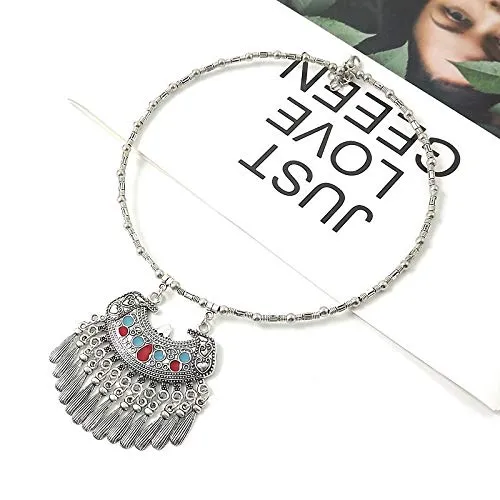 Yellow Chimes Classic Design Bohemian Antique Texture Oxidised Silver Plated Tibetan Style Choker Necklace For Women And Girls Yellow Chimes Earrings