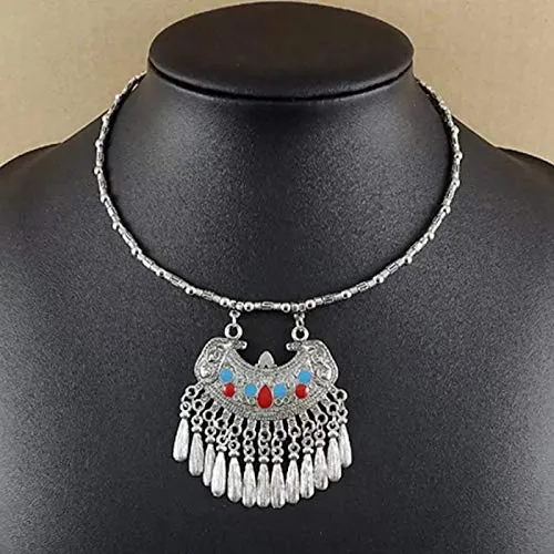 Yellow Chimes Classic Design Bohemian Antique Texture Oxidised Silver Plated Tibetan Style Choker Necklace For Women And Girls Yellow Chimes Earrings