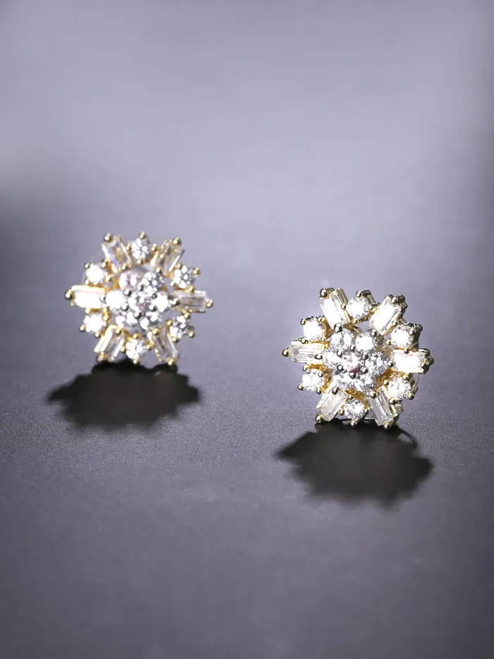 Yellow Chimes Classic White ADAmerican Diamond Studded 18k Gold Plated HandCrafted Floral Stud Earrings for Women Girls Yellow Chimes Earrings