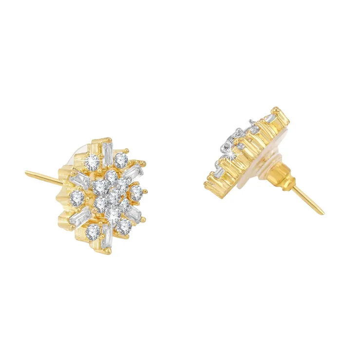 Yellow Chimes Classic White ADAmerican Diamond Studded 18k Gold Plated HandCrafted Floral Stud Earrings for Women Girls Yellow Chimes Earrings