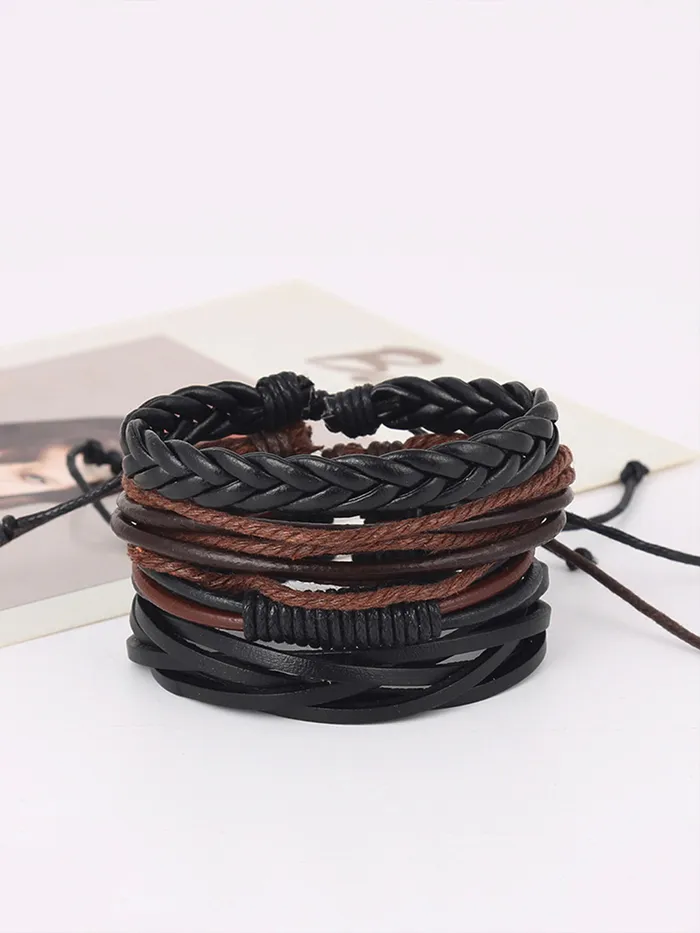 Yellow Chimes Combo Leather Wraps Casual Latest Trend Multi Strand Wrist Bracelets for Men and Women Unisex 4 Pcs Brown Leather Bracelet Yellow Chimes Earrings