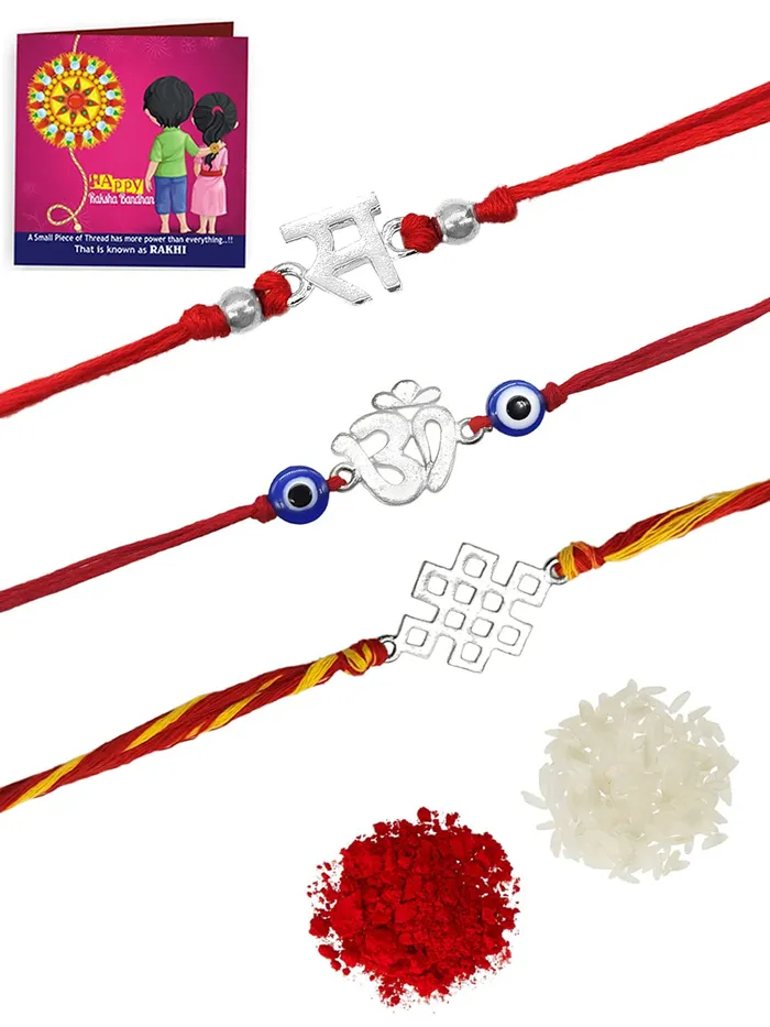 Yellow Chimes Combo of 3 Pcs Handmade Dori Worked Silver Toned OM Initial Letter S and Celtic Design Evil Eye Beads Rakhi for Brother with Roli Chawal Red Silver M YCTJRK28BHAYSL Yellow Chimes Necklaces Yellow Chimes Combo of 3 Pcs Handmade Dori Worked Silver Toned OM Initial Letter S and Celtic Design Evil Eye Beads Rakhi for Brother with Roli Chawal Red Silver M YCTJRK28BHAYSL Yellow Chimes Necklaces