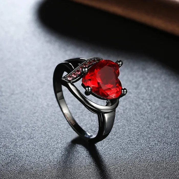 Yellow Chimes Combo of Red Heart Adjustable Ring in Red Velvet Rose Ring Box for Women and Girls Yellow Chimes Necklaces