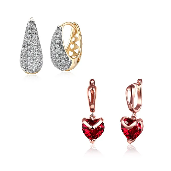 Yellow Chimes Combo of Two Pairs Classic Designer Gold Plated Hoop Rose Gold Plated Red Heart Crystal Drop Earrings for Women and Girls Yellow Chimes Earrings Yellow Chimes Combo of Two Pairs Classic Designer Gold Plated Hoop Rose Gold Plated Red Heart Crystal Drop Earrings for Women and Girls Yellow Chimes Earrings