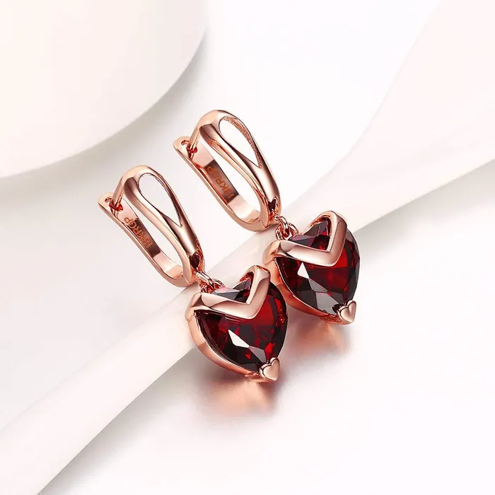 Yellow Chimes Combo of Two Pairs Classic Designer Gold Plated Hoop Rose Gold Plated Red Heart Crystal Drop Earrings for Women and Girls Yellow Chimes Earrings