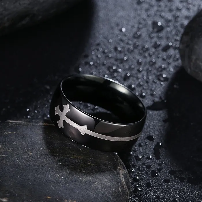 Yellow Chimes Cross Divine Stainless Steel Black Ring for Boys and Girls Yellow Chimes Earrings